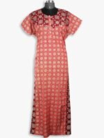 Women's Cotton Ajrakh Model Zipper Nighty ,Red