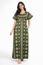 Women's Cotton Zipper Nighty, Frill Style, Green