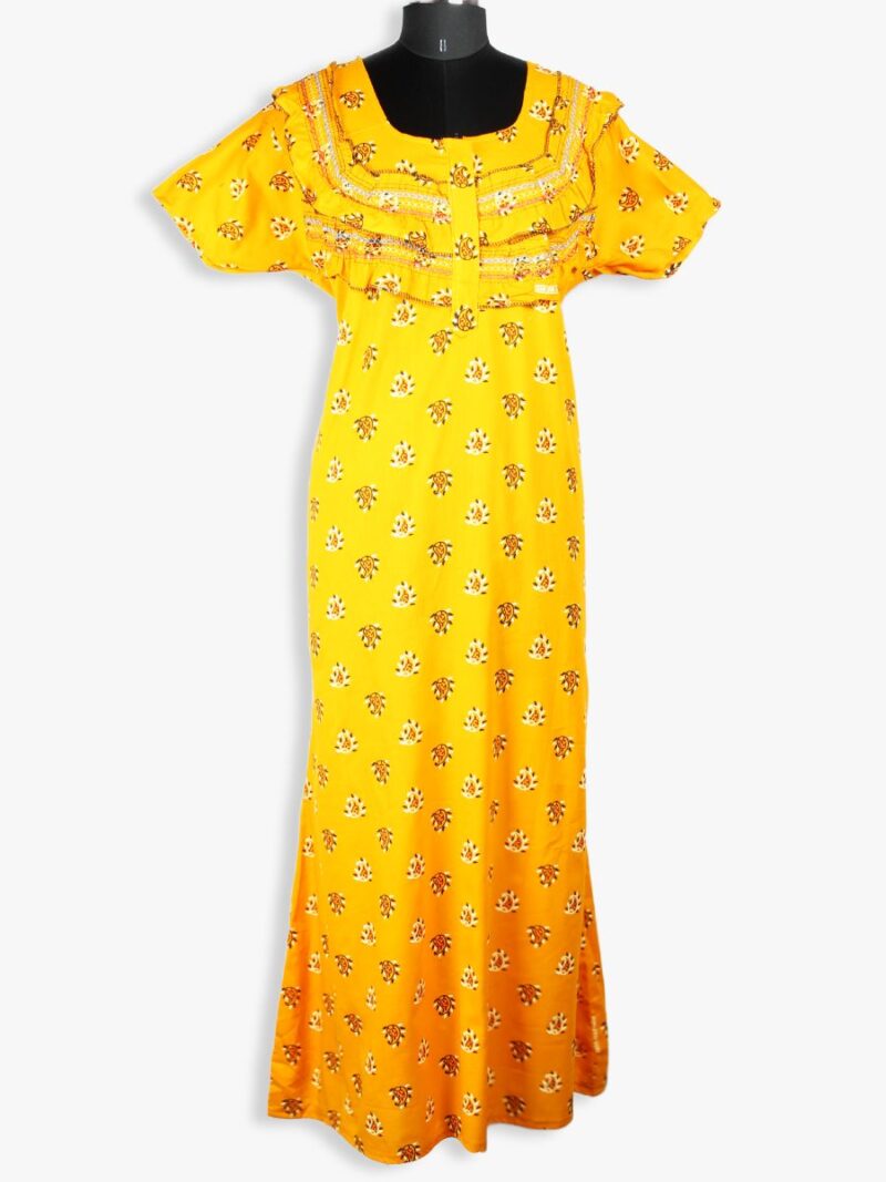 Women's Cotton Zipper Nighty, Frill Style, Orange