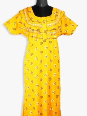 Women's Cotton Zipper Nighty, Frill Style, Orange