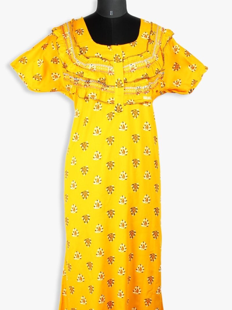 WN-TWIN ROSES-67-OR-XXL-02-F-crop Women's Cotton Zipper Nighty, Frill Style, Orange