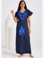 WN-VENIS-84-BL-L-05-1 Blue Cotton Nighty with Floral Embroidery