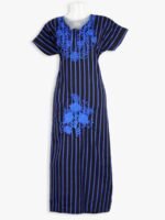 WN-VENIS-84-BL-L-05-F Blue Cotton Nighty with Floral Embroidery