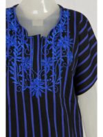 WN-VENIS-84-BL-L_detail Cotton Zipper Nighty with Side Pocket, Blue, Embroidery