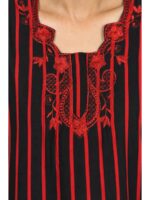 Cotton Zipper Nighty with Side Pocket, Red, Embroidery