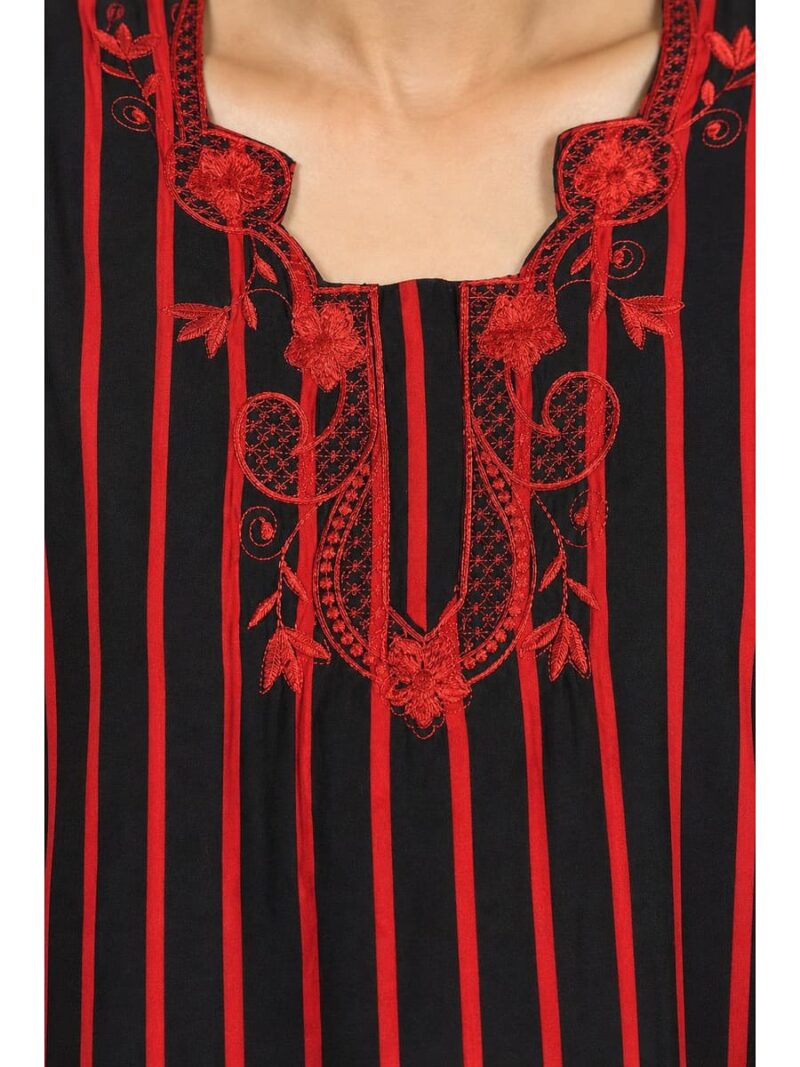 Cotton Zipper Nighty with Side Pocket, Red, Embroidery