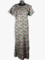 Women's Cotton Zipper Nighty, Frill Style, Caramel