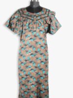 Women's Cotton Zipper Nighty, Frill Style, Caramel