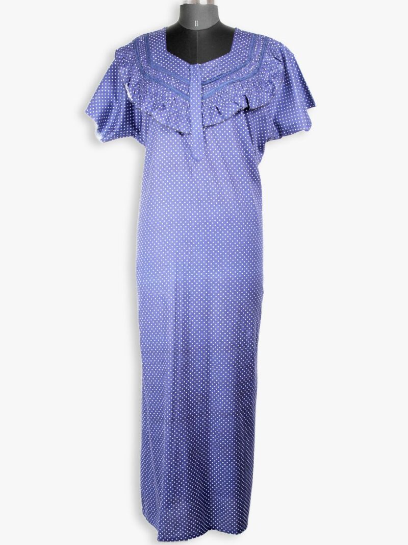 Women's Cotton Zipper Nighty, Frill Style, Navy Blue