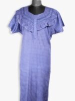 Women's Cotton Zipper Nighty, Frill Style, Navy Blue