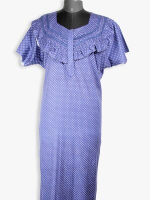 Women's Cotton Zipper Nighty, Frill Style, Navy Blue