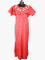 Women's Cotton Zipper Nighty, Frill Style, Red