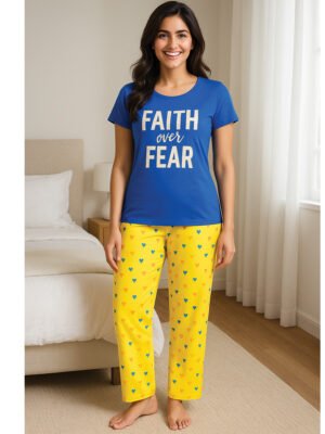 Women’s Cotton Night Suit Pajama Set, Printed ,Blue