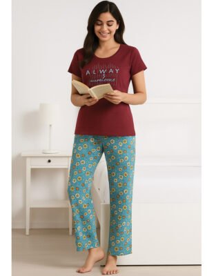 Women’s Cotton Night Suit Pajama Set, Printed
