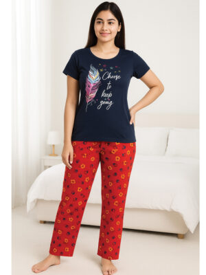 Women’s Cotton Night Suit Pajama Set, Printed