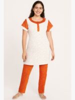 WNS-YOGA-872-OR-XL-04-1 Women Cotton Night Suit, Dotted Print, Orange