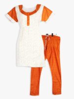 WNS-YOGA-872-OR-XL-04 Women Cotton Night Suit, Dotted Print, Orange