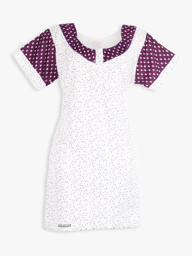 Women Cotton Night Suit, Dotted Print, Purple