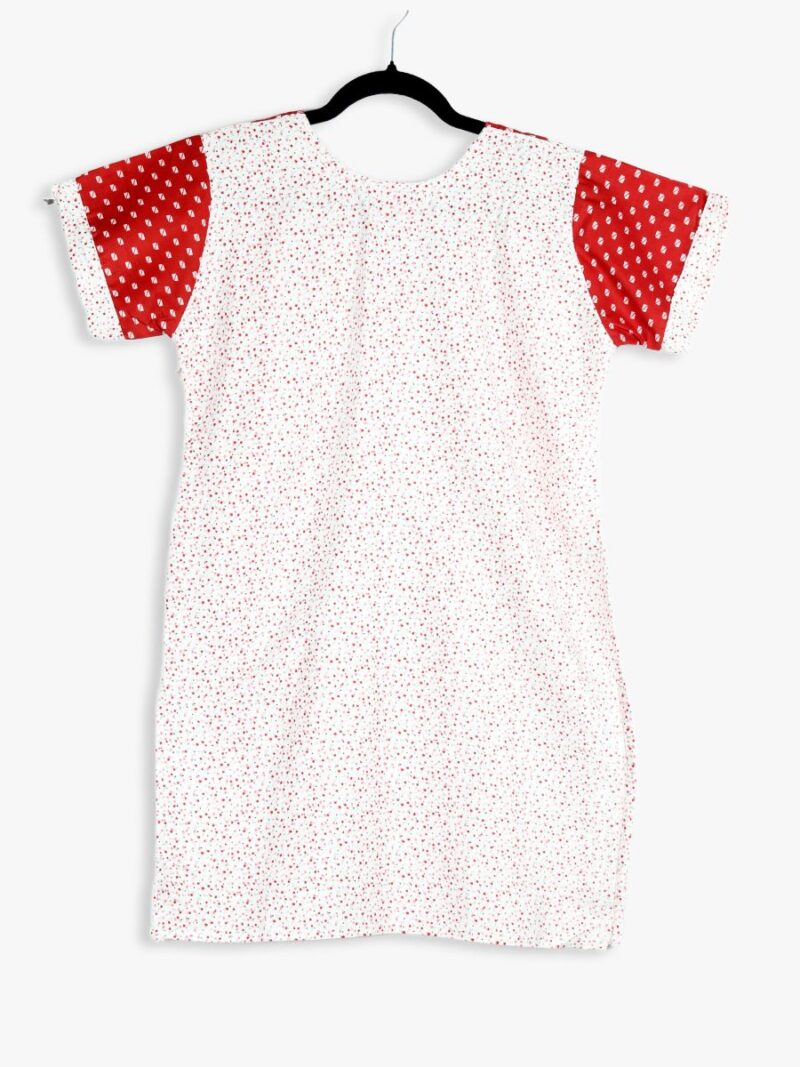 Women Cotton Night Suit, Dotted Print, Red