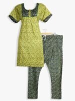 WNS-YOGA-886-0G-XXL-2 Women Cotton Night Suit, Dotted Print, Olive Green