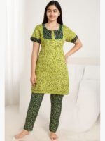 WNS-YOGA-886-0G-XXL-2-ai Women Cotton Night Suit, Dotted Print, Olive Green