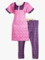 Women Cotton Night Suit, Dotted Print, Dusty Pink