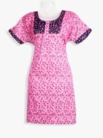 Women Cotton Night Suit, Dotted Print, Dusty Pink