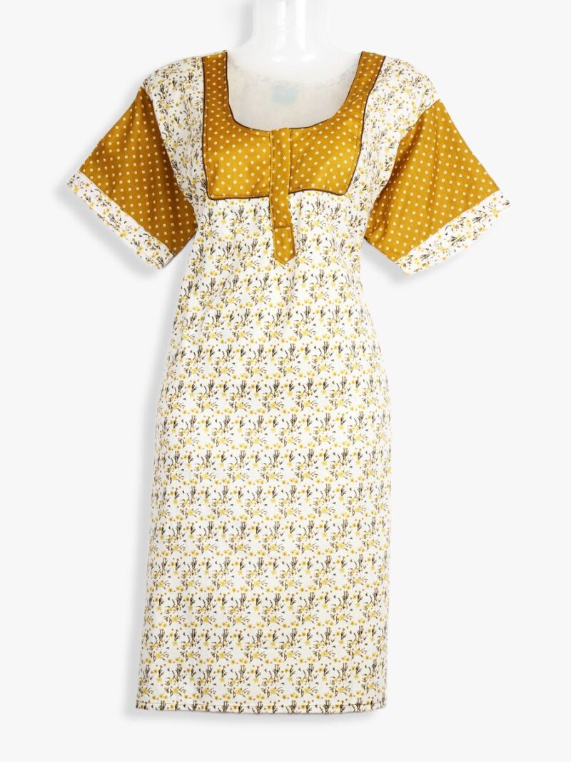 Women Cotton Night Suit, Dotted Print, Amber