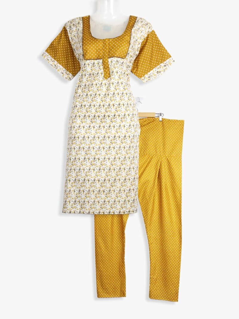 Women Cotton Night Suit, Dotted Print, Amber