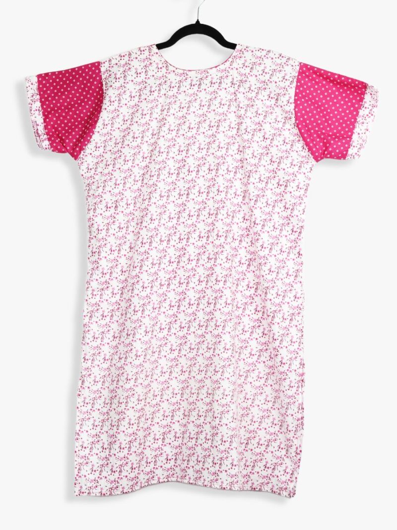 Women Cotton Night Suit, Dotted Print, Raspberry