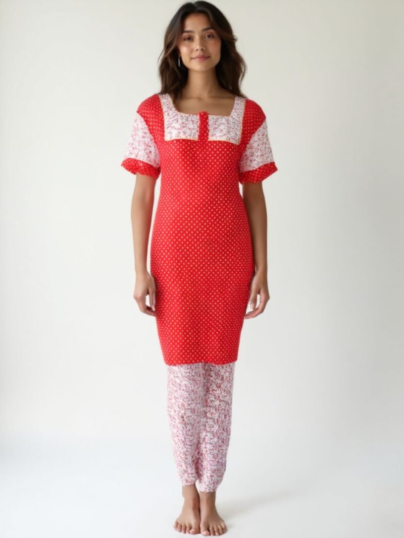 WNS-YOGA-887-RD-XXXL-04-ai - Copy Women Cotton Night Suit, Dotted Print, Red