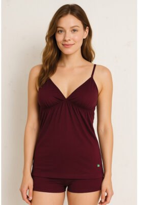 Women's Cotton V-Neck Bra Slip, Burgundy