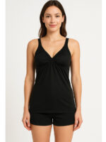 WSL-WP-02-BK-XL-02-F Women's Cotton V-Neck Bra Slip, Black