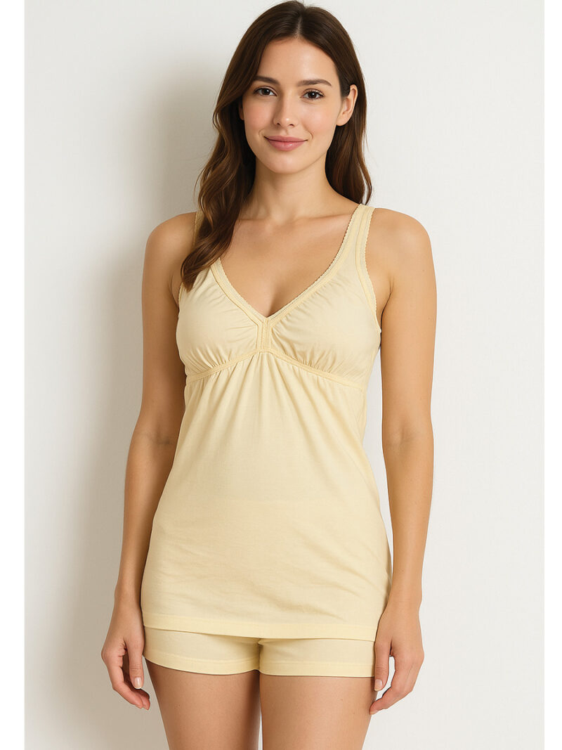 WSL-WP-02-CRM-L-01-F Women's Cotton V-Neck Bra Slip, Cream