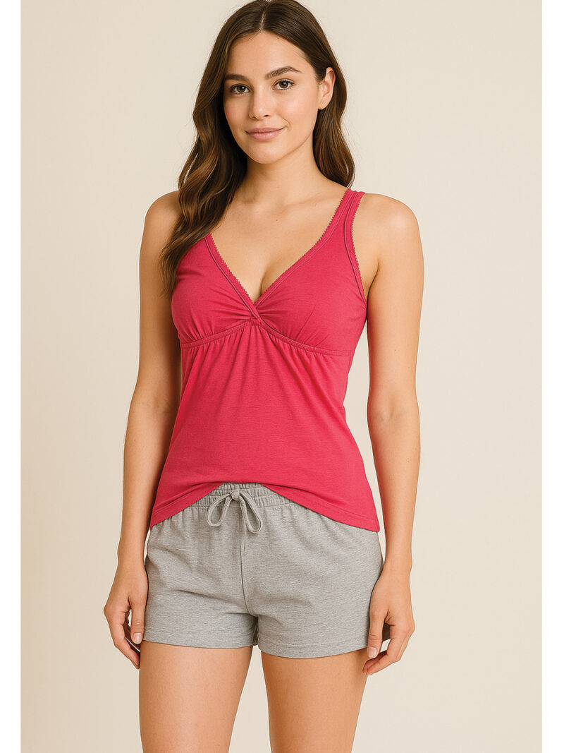 WSL-WP-02-RBY-XS-01-F Women's Cotton V-Neck Bra Slip, Raspberry