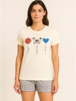 Women’s Printed Cotton T-Shirt, Cream