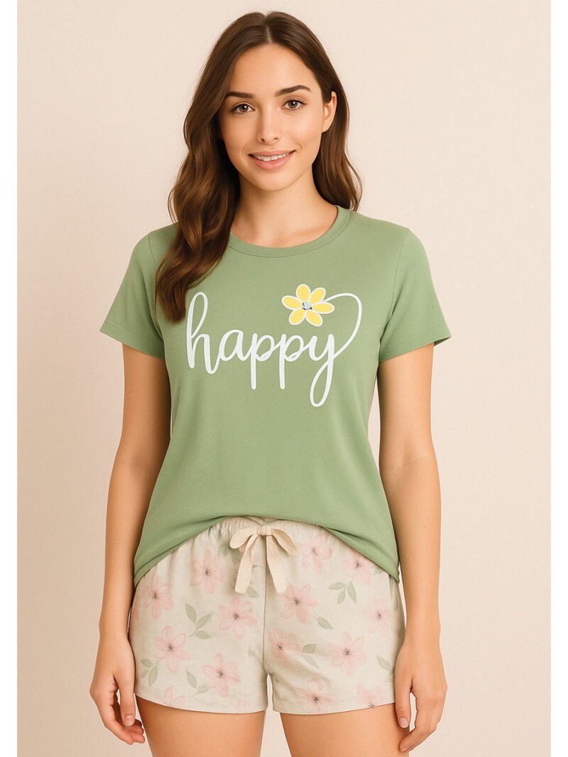 Women's Printed Cotton T-Shirt, Olive Green