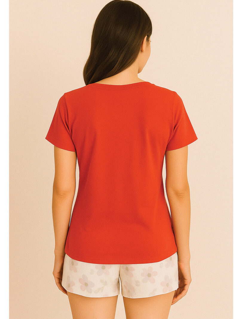 Women's Printed Cotton T-Shirt , Red