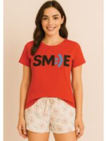WTS-TARA-01-RD-L-10-F Women's Printed Cotton T-Shirt , Red