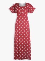 WN-TARA-82-BU-L-03-F Pink Cotton Nighty for Women Burgundy