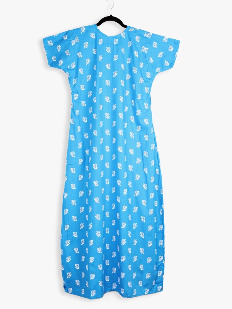Women Cotton Nighty ,Zipper, Sky Blue