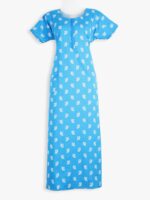 WN-TARA-82-SB-L-01-F Women Cotton Nighty ,Zipper, Sky Blue