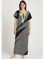 WN-TARA-86-GR-XL-04 Women's Cotton Embroidery, Zipper Nighty with Side Pocket, Green