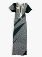 WN-TARA-86-GR-XL-04-F Women's Cotton Embroidery, Zipper Nighty with Side Pocket, Green