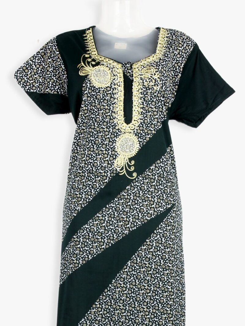 Women's Cotton Embroidery, Zipper Nighty with Side Pocket, Green
