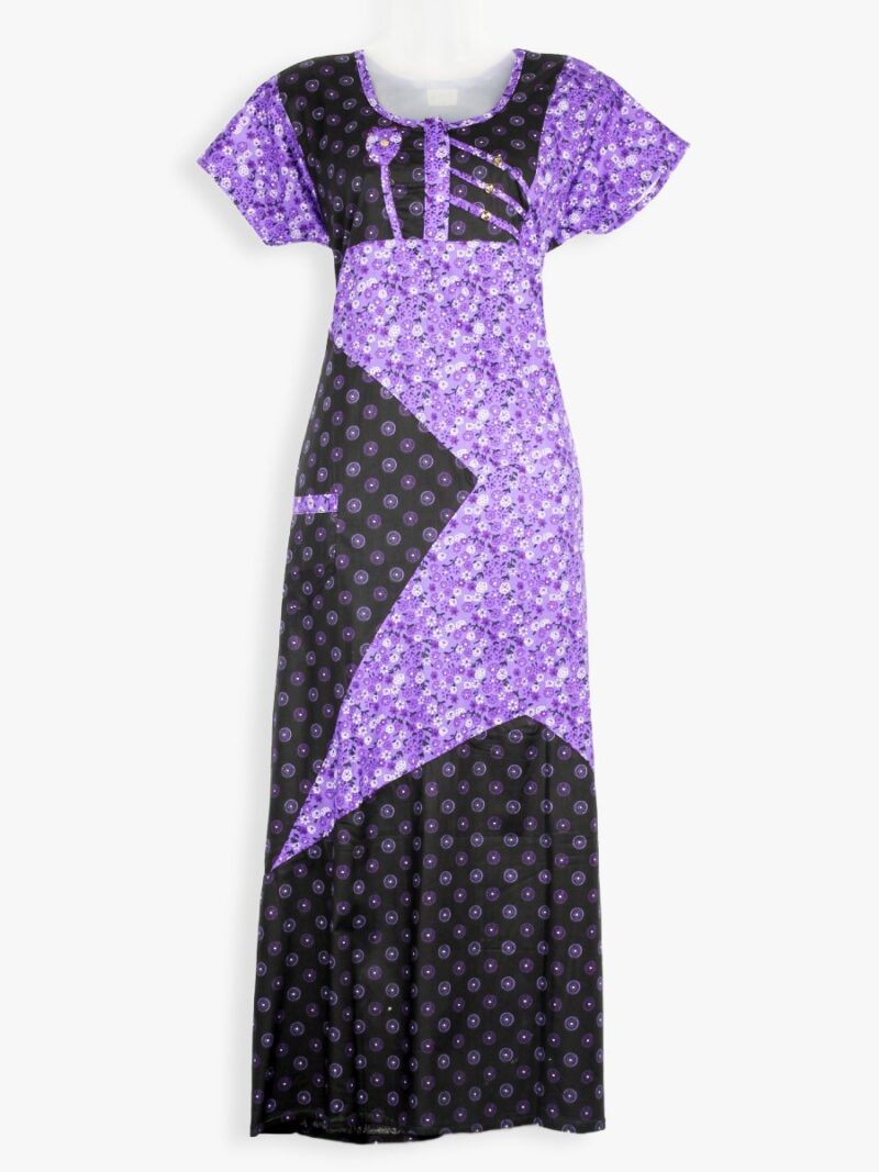 Pure Cotton Zipper Nighty, Dotted print, Black