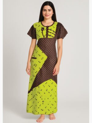 Pure Cotton Zipper Nighty, Dotted print, Mint Green