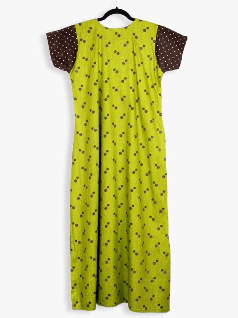 Pure Cotton Zipper Nighty, Dotted print, Mint Green