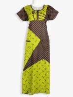 WN-TARA-87-MG-L-05-F Pure Cotton Zipper Nighty, Dotted print, Mint Green