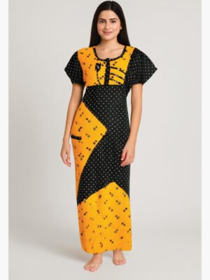 Pure Cotton Zipper Nighty, Dotted print, Tangerine